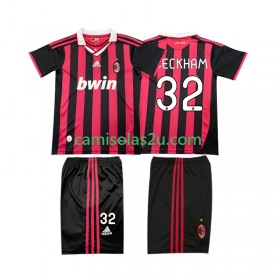 Camisolas de futebol AC Milan BECKHAM 32 2009 2010 Retro Criança Equipamento Principal Manga Curta